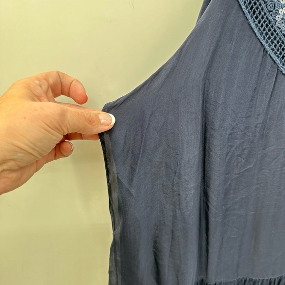 TEMPO PARIS SILK Vintage Navy quiet luxury sleeveless lightweight woman dress M - Picture 5 of 13